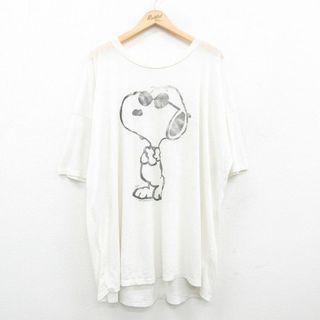 スヌーピー(SNOOPY)のXL★古着 半袖 ビンテージ Tシャツ メンズ 80年代 80s ピーナッツ スヌーピー SNOOPY 大きいサイズ クルーネック 白 ホワイト 【spe】 24may20 中古(Tシャツ/カットソー(半袖/袖なし))