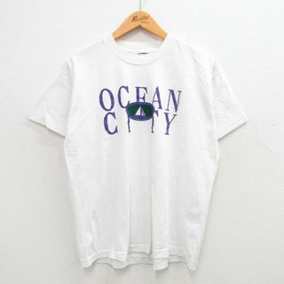 L★古着 半袖 ビンテージ Tシャツ メンズ 90年代 90s オーシャンシティ クルーネック 白 ホワイト 24may20 中古(Tシャツ/カットソー(半袖/袖なし))