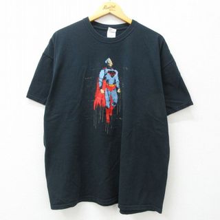 XL★古着 半袖 ビンテージ Tシャツ メンズ 00年代 00s スーパーマン 大きいサイズ コットン クルーネック 黒 ブラック 【spe】 24may20 中古(Tシャツ/カットソー(半袖/袖なし))