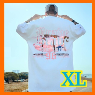 ホワイト　Tシャツ  英字プリント　XLサイズ　ユニセックス 　おしゃれ(Tシャツ/カットソー(半袖/袖なし))