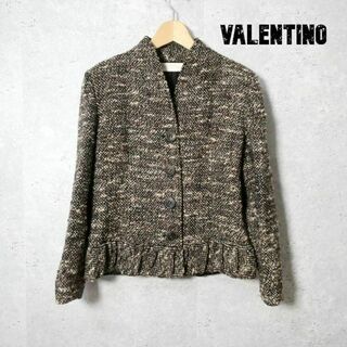 ヴァレンティノ(VALENTINO)の美品 ヴァレンティノ ツイード 裾フリル シングル ノーカラージャケット(ノーカラージャケット)