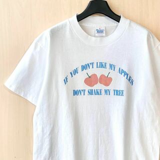 ヴィンテージ(VINTAGE)の90s USA製古着　ヴィンテージ　メッセージTシャツ　りんご　グラフィック(Tシャツ/カットソー(半袖/袖なし))