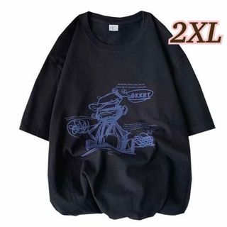 【2XL】メンズ　トップス　Ｔシャツ　半袖　プリント　男女兼用　ブラック　黒(Tシャツ/カットソー(半袖/袖なし))