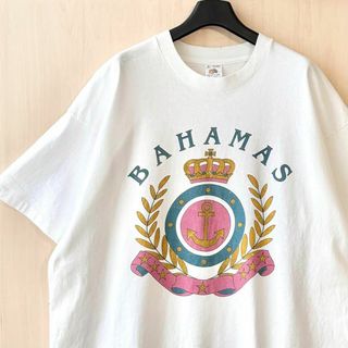 フルーツオブザルーム(FRUIT OF THE LOOM)の90sUSA製古着　ヴィンテージ　Tシャツ　バハマ　エンブレム　シングルステッチ(Tシャツ/カットソー(半袖/袖なし))