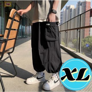 【人気】カーゴパンツ　ワイドパンツ　ワークパンツ　XL　ブラック　(ワークパンツ/カーゴパンツ)