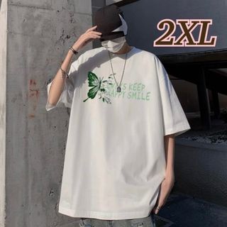 【2XL】メンズ　大きいサイズ  Ｔシャツ　半袖　プリント　男女兼用　ホワイト(Tシャツ/カットソー(半袖/袖なし))