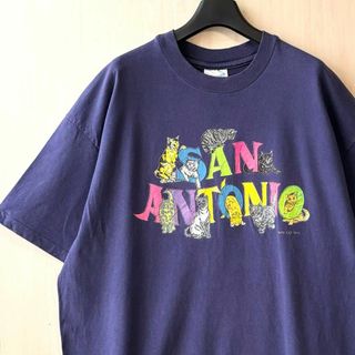 ヘインズ(Hanes)の90s USA製古着　ヴィンテージ　ヘインズ　猫ちゃんTシャツ　両面プリント(Tシャツ/カットソー(半袖/袖なし))