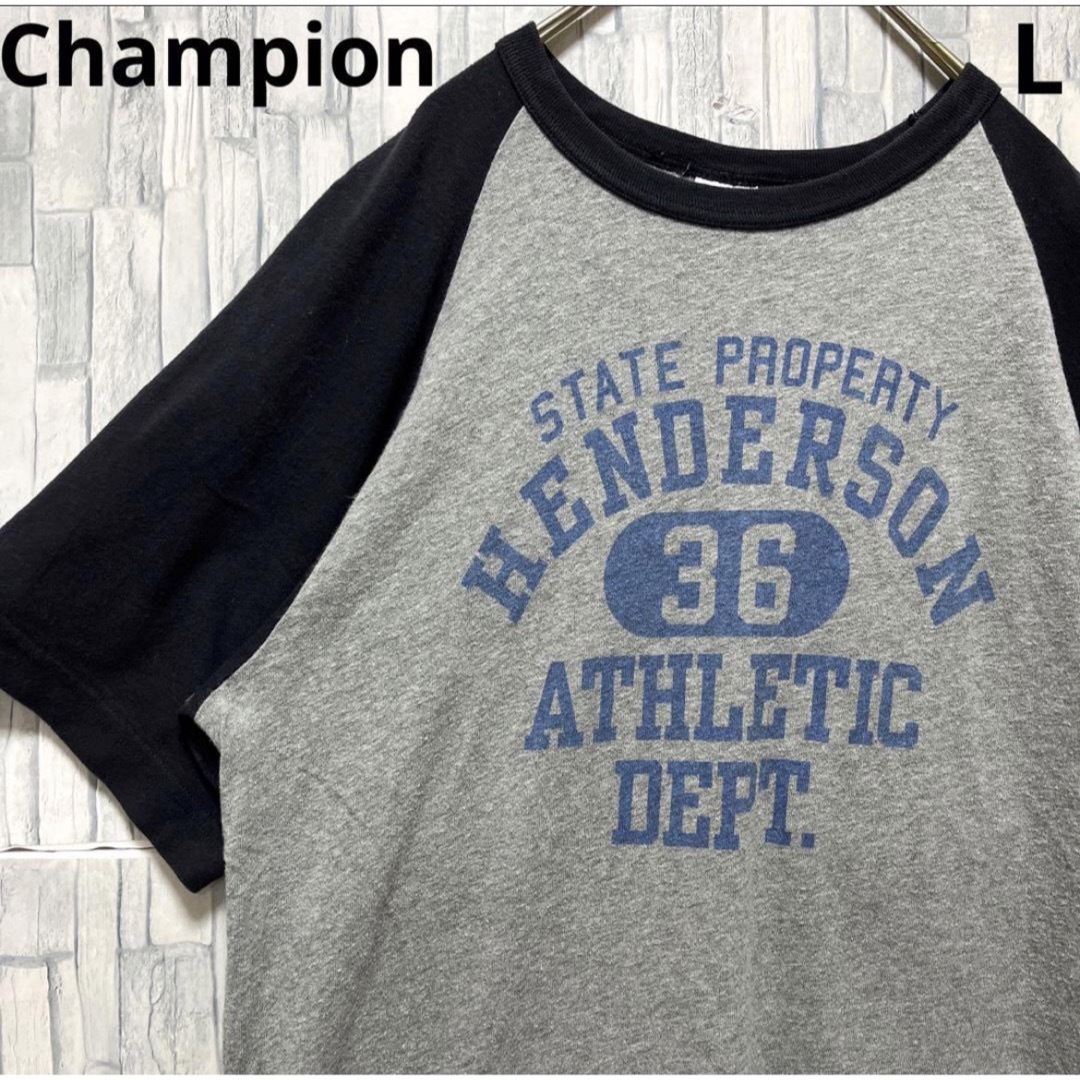 Champion(チャンピオン)のチャンピオン 半袖 ラグランTシャツ サイズL カレッジロゴ ビッグロゴ  メンズのトップス(Tシャツ/カットソー(半袖/袖なし))の商品写真