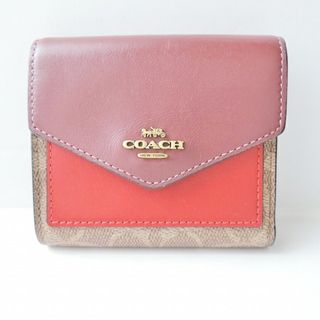 コーチ(COACH)のCOACH(コーチ) 3つ折り財布 シグネチャー柄 C2502 ボルドー×レッド×ベージュ PVC(塩化ビニール)×レザー(財布)