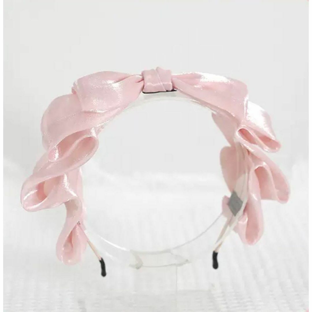 リボン カチューシャ ピンク ロリータ ヘッドドレス コスプレ メイド レディースのヘアアクセサリー(カチューシャ)の商品写真