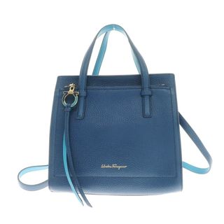 【中古】サルヴァトーレフェラガモ Salvatore Ferragamo エイミー スモール レザー ハンドバッグ ダークブルーxターコイズブルー【W23.5xH21xD12】【レディース】