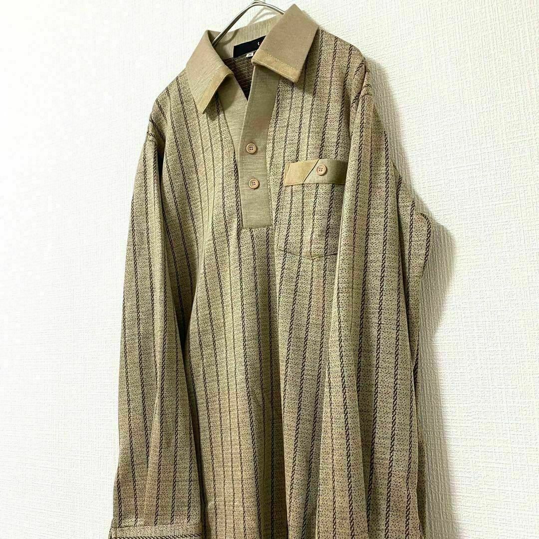 natuRAL vintage(ナチュラルヴィンテージ)のポロシャツ ストライプ風 ウール ヴィンテージ 一点物 M ヴィンテージ メンズのトップス(ポロシャツ)の商品写真