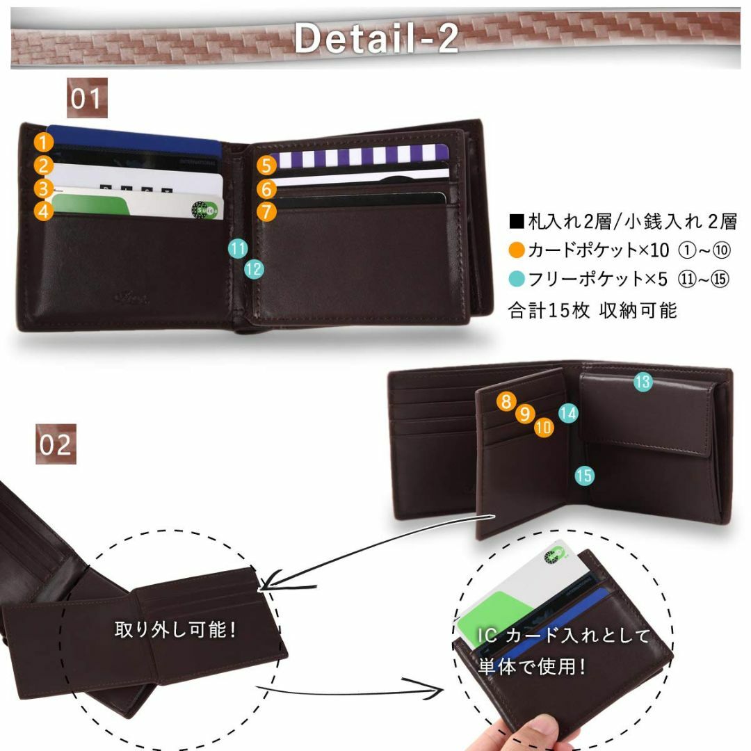 【色: ブラック】[イグナーツ] メンズ 二つ折り 財布 カーボンレザー 革 本 メンズのバッグ(その他)の商品写真