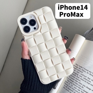 【人気】iPhone14ProMax　ケース　あみあみ　ホワイト　韓国　保護　白(iPhoneケース)