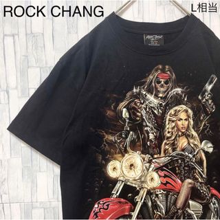 ROCKCHANG Tシャツ 半袖 ブラック M ガール スカル バイク(Tシャツ/カットソー(半袖/袖なし))