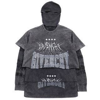 GIVENCHY - 【ドンドン見直し】極美品○GIVENCHY ジバンシィ BM71FC3Y8T Overlapped Embroidered Tee コットン100% オーバーラップエフェクト刺繍 ロゴ入り バラクラバ付き レイヤードカットソー/Tシャツ グレー S 正規品 メンズ