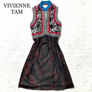 【未使用級】VIVIENNE TAM ワンピース ブラック 切替 水玉 花柄