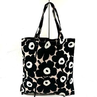 マリメッコ(marimekko)のmarimekko(マリメッコ) トートバッグ美品  - 黒×ライトピンク×白 ウニッコ コットン(トートバッグ)