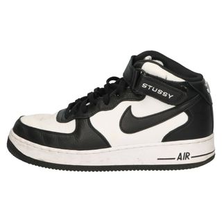 ナイキ(NIKE)のNIKE ナイキ ×STUSSY AIR FORCE1 07 MID SP BLACK LIGHT BONE ステューシー エアフォース1 ミッドカットスニーカー ブラック/ホワイト US9.5/27.5cm DJ7840-002(スニーカー)