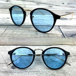 高級 マットブラック/ライトブルー ウェリントン サングラス ボストン 眼鏡(サングラス/メガネ)