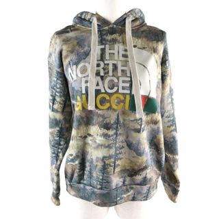 Gucci - 【ドンドン見直し】極美品○GUCCI グッチ THE NORTH FACE ザ・ノースフェイス 672474 XJDS9 コットン100% ダブルネームロゴプリント ドローストリング付き プルオーバー パーカー マルチカラー 総柄 XXS イタリア製 正規品 レディース