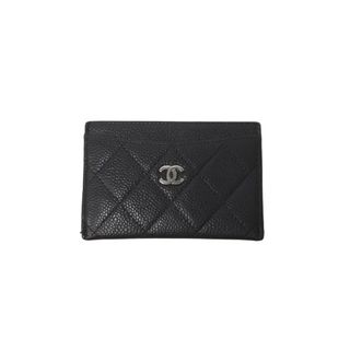 CHANEL - CHANEL シャネル キャビアスキン カードケース ココマーク 14番台 ブラック シルバー金具 美品 中古 64033