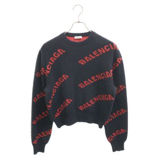 バレンシアガ(Balenciaga)のBALENCIAGA バレンシアガ 総柄ロゴ ジャガード 長袖クルーネックニットセーター ブラック/レッド 555272 T1473 9019(ニット/セーター)