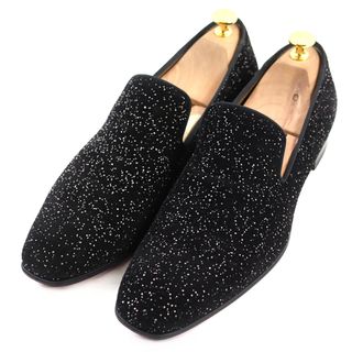 クリスチャンルブタン(Christian Louboutin)の【ドンドン見直し】美品○Christian Louboutin クリスチャンルブタン Colonnaki Flat Loafers スウェード グリッター フラット スリッポン/ローファー ブラック シルバー 41.5 箱・保存袋付き イタリア製 メンズ(スリッポン/モカシン)