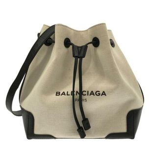 バレンシアガ(Balenciaga)のBALENCIAGA(バレンシアガ) ショルダーバッグ ネイビーバケット 409000 アイボリー×黒 巾着型 キャンバス×レザー(ショルダーバッグ)