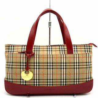 バーバリー(BURBERRY)のバーバリー ハンドバッグ 手提げ チャーム付き ノバチェック シャドーホース レッド キャンバス レディース BURBERRY【中古】(ハンドバッグ)