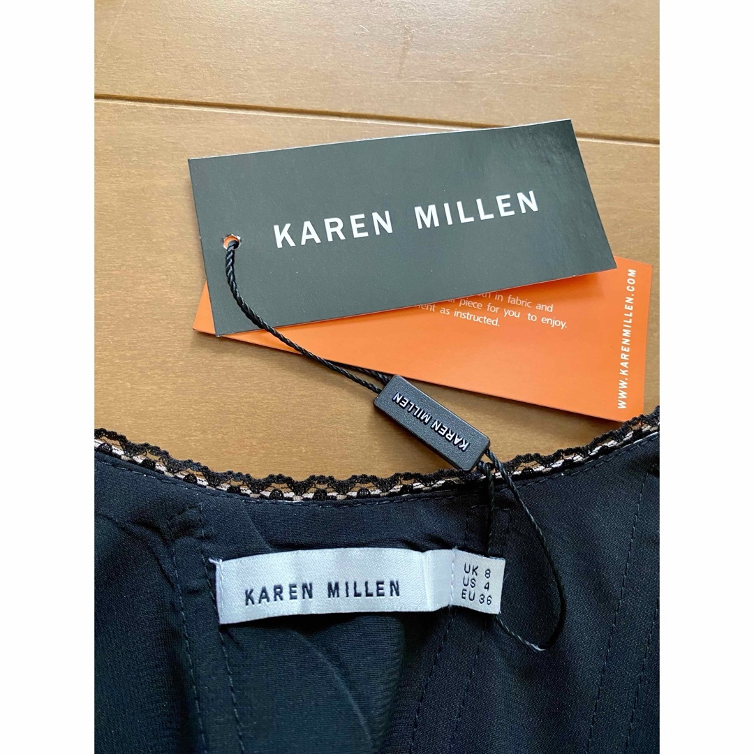 Karen Millen(カレンミレン)のカレンミレン ★ドレス ワンピース /Ｓ/ 光沢のある薄いピンク×黒 / 結婚式 レディースのフォーマル/ドレス(ミディアムドレス)の商品写真