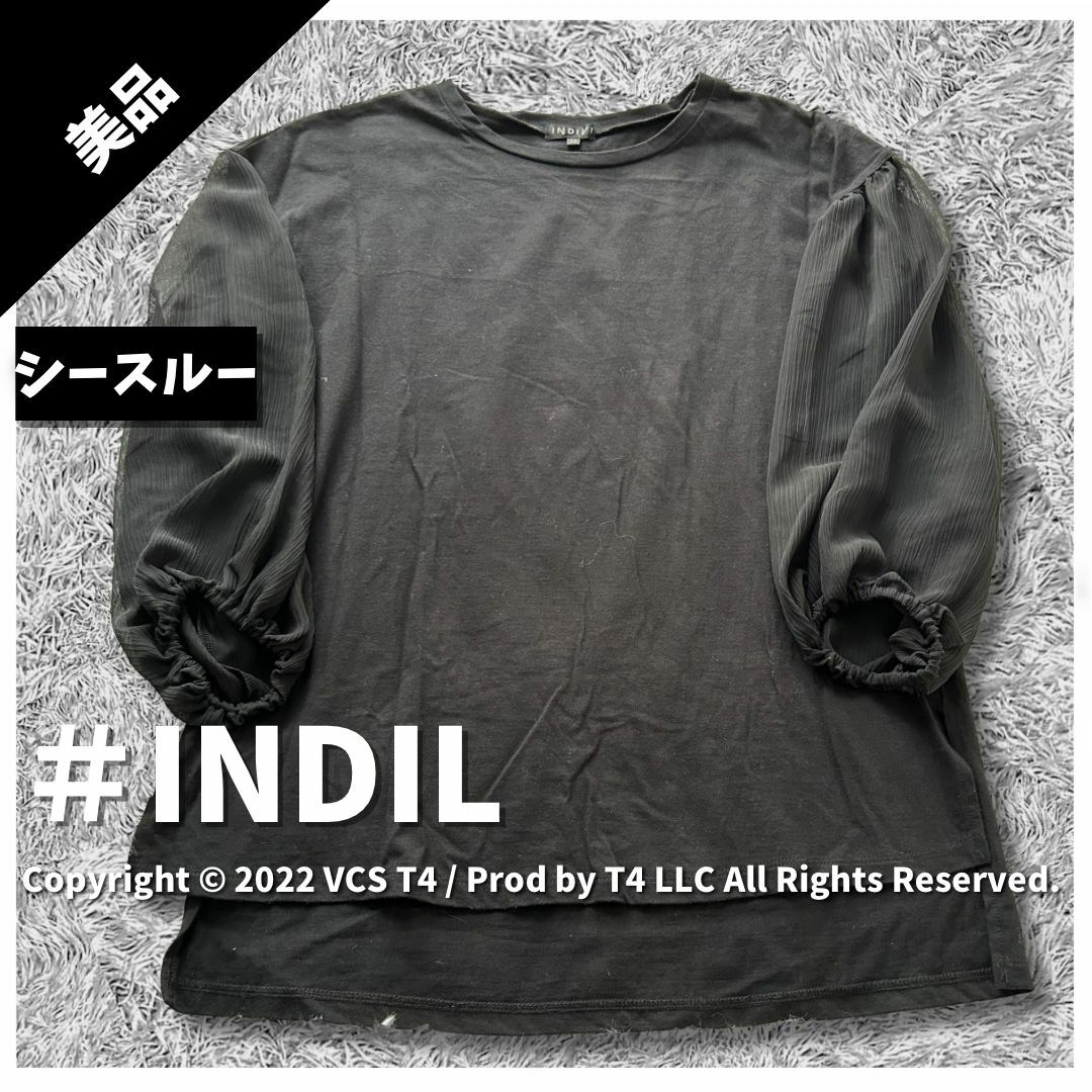 INDIVI(インディヴィ)の【美品】 INDIVI トップス 七分 M ブラック シースルー ✓2712 レディースのトップス(ポロシャツ)の商品写真