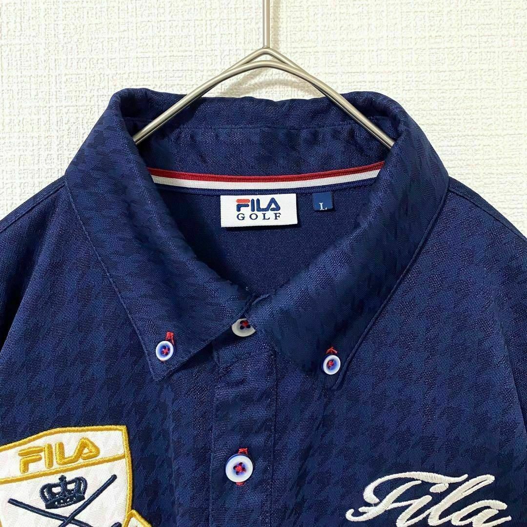 FILA(フィラ)のポロシャツ 半袖 フィラ FILA 千鳥 総柄 ワッペン 刺繍ロゴ メンズのトップス(ポロシャツ)の商品写真