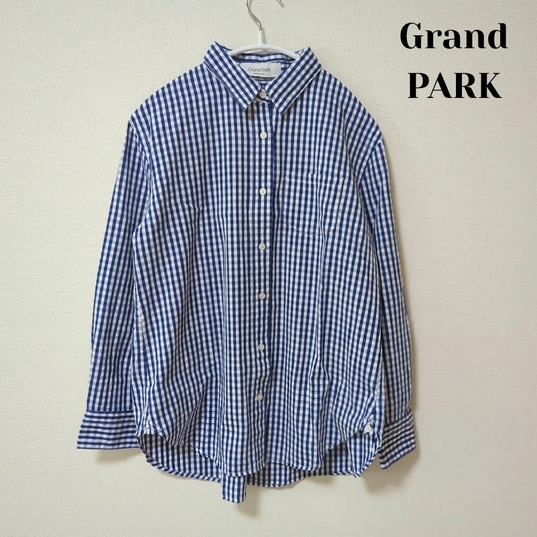 Grand PARK(グランドパーク)の【美品】グランドパーク　2way ストライプシャツ　ギンガムチェック　F レディースのトップス(シャツ/ブラウス(長袖/七分))の商品写真