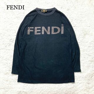 FENDI フェンディ Tシャツ 長袖 ブラック ロゴ 茶色 42