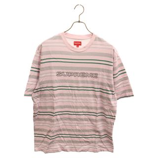 シュプリーム(Supreme)のSUPREME シュプリーム 23SS Dash Stripe S/S Top ダッシュストライプ ロゴ刺繍 クルーネック カットソー 半袖Tシャツ ピンク(Tシャツ/カットソー(半袖/袖なし))