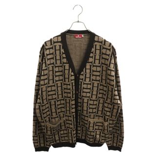 HELLRAZOR ヘルレイザー H MONO KNIT CARDIGAN Hロゴ 総柄 ニット カーディガン ブラウン(カーディガン)