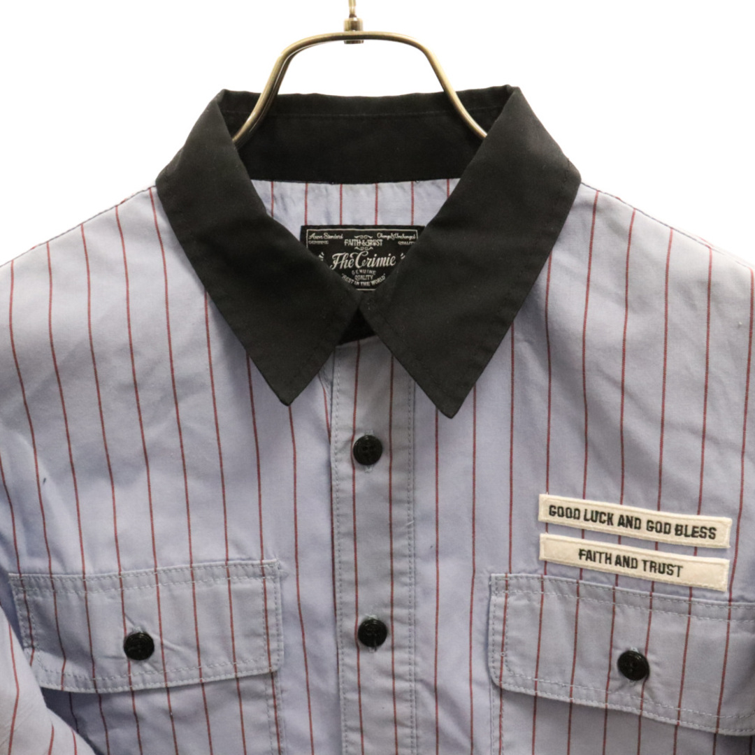 CRIMIE(クライミー)のCRIMIE クライミー フロントメッセージ刺繍 ストライプ ロングスリーブ 長袖 ワークシャツ ブルー/ブラック メンズのトップス(シャツ)の商品写真