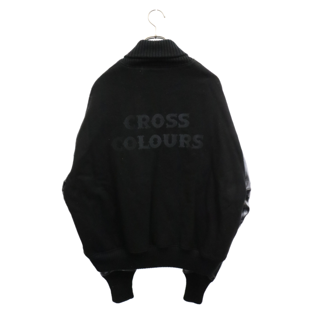CROSS COLOURS クロス カラーズ レザースリーブ フロントボタン モックネック スタジアムジャケット ブラック メンズのジャケット/アウター(スタジャン)の商品写真