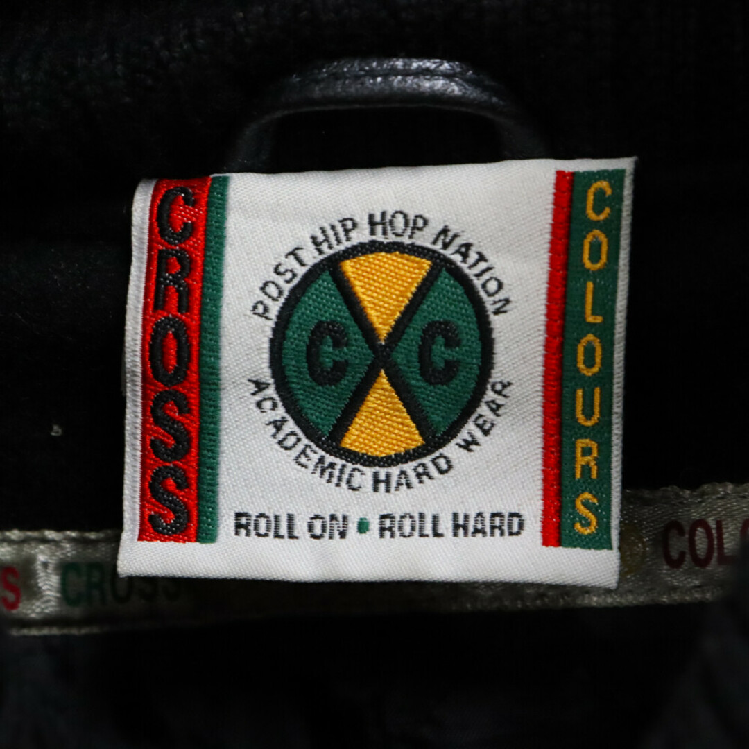CROSS COLOURS クロス カラーズ レザースリーブ フロントボタン モックネック スタジアムジャケット ブラック メンズのジャケット/アウター(スタジャン)の商品写真