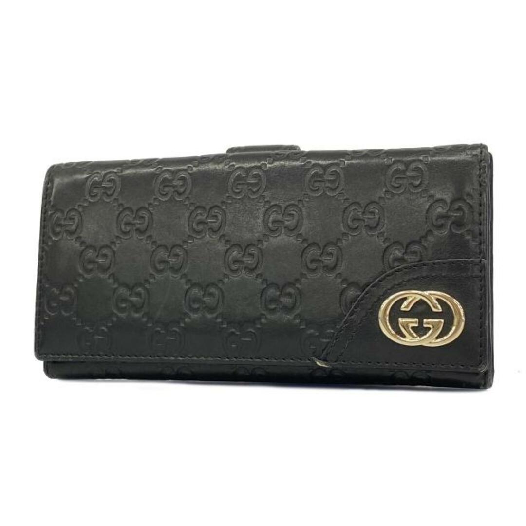 Gucci(グッチ)の【4ic3129】グッチ 三つ折り長財布/グッチシマ/181593/レザー/ブラック/シャンパンゴールド金具 【中古】 メンズ レディースのファッション小物(財布)の商品写真