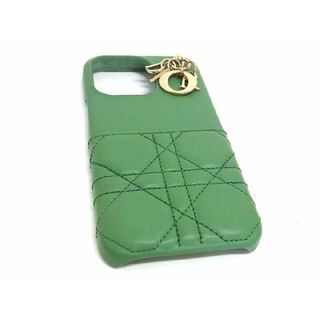 ■極美品■ ChristianDior ディオール レディディオール カナージュ レザー iPhone13 Pro対応 アイフォンケース グリーン系 AV8804