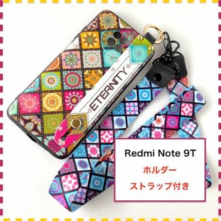 Redmi Note9T ケース ホルダー 曼荼羅 赤 レッドミー ノート9T(Androidケース)