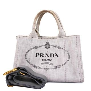 プラダ(PRADA)の【4ic3969】プラダ ツーウェイバッグ/カナパ/デニム/ビアンコホワイト/ライトグレー/ゴールド金具 【中古】 レディース(その他)