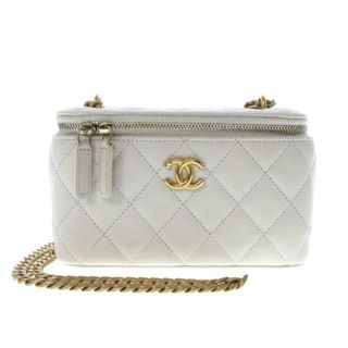 CHANEL - CHANEL(シャネル) バニティバッグ レディース ヴァニティケース/マトラッセ AP3204 白 チェーンショルダー/ヴィンテージゴールド金具/ミラー付き/ハート キャビアスキン