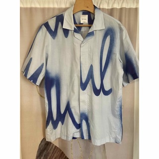Paul Smith - ポールスミス Spray Logo 半袖 オープンカラーシャツ ブルー