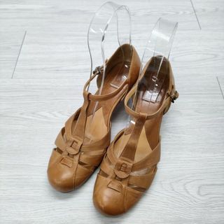 chausser - chausser 24cm ヒール アンクルベルト サンダル パンプス ブラウン レディース ショセ【中古】4-0508M◎