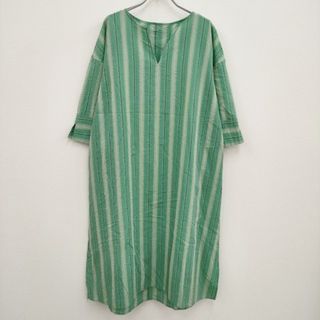 ユナイテッドアローズグリーンレーベルリラクシング(UNITED ARROWS green label relaxing)のgreen label relaxing 3626-199-2763 CFCサッカーストライプカフタンワンピース ライトグリーン グリーンレーベルリラクシング【中古】4-0508M♪(ロングワンピース/マキシワンピース)