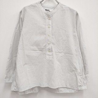 エムエイチエル(MHL.)のMHL. 595-9153501 サイズ3 GRAPHIC COTTON STRIPE プルオーバー ストライプ 長袖シャツ ホワイト ブラック エムエイチエル【中古】4-0508M♪(シャツ/ブラウス(長袖/七分))