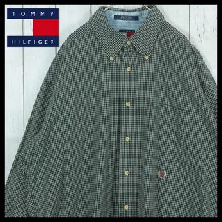 TOMMY HILFIGER - 【希少】トミーヒルフィガー 90s シャツ チェック 旧ロゴ L 刺繍ロゴ 緑